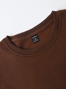 Manfinity Homme Hombres Sudadera ciervo & con estampado de slogan con forro térmico - Café integral - Ver 5