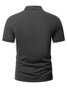 Manfinity Homme Hombres Camisa polo cremallera cuarta - Gris Oscuro - Ver 2