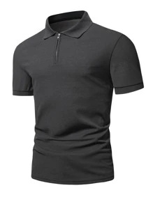 Manfinity Homme Hombres Camisa polo cremallera cuarta - Gris Oscuro - Ver 3