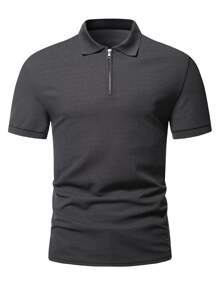 Manfinity Homme Hombres Camisa polo cremallera cuarta - Gris Oscuro - Ver 4