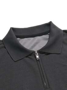 Manfinity Homme Hombres Camisa polo cremallera cuarta - Gris Oscuro - Ver 5