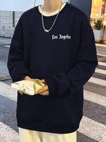 Manfinity EMRG Men Letter Graphic Drop Shoulder Thermal Lined Sweatshirt - Navy Blue - View 2