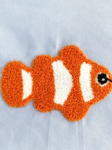 1pc Fish Embroidery Bedspread - Blue - View 2