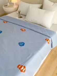 1pc Fish Embroidery Bedspread - Blue - View 5