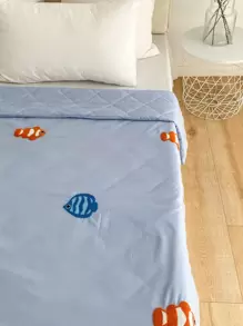 1pc Fish Embroidery Bedspread - Blue - View 7