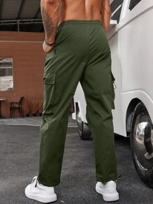 Manfinity EMRG Men Flap Pocket Drawstring Waist Cargo Trousers - Army Green - View 2