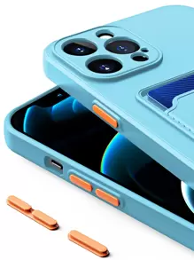 Hadaasi Solid Phone Case With Card Slot Compatible With iPhone15/15Plus/15Pro/15Promax - Baby Blue - View 4