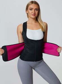 Synthetic Rubber Sports Sweat Vest Shapewear Waist Trainer Corset - Rose Red - View 1