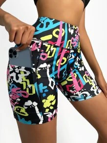 Core Rhythm Graphic Print Sports Shorts With Phone PocketWomen Sweat Short, Gym Short, Biker Short - Multicolor - View 1