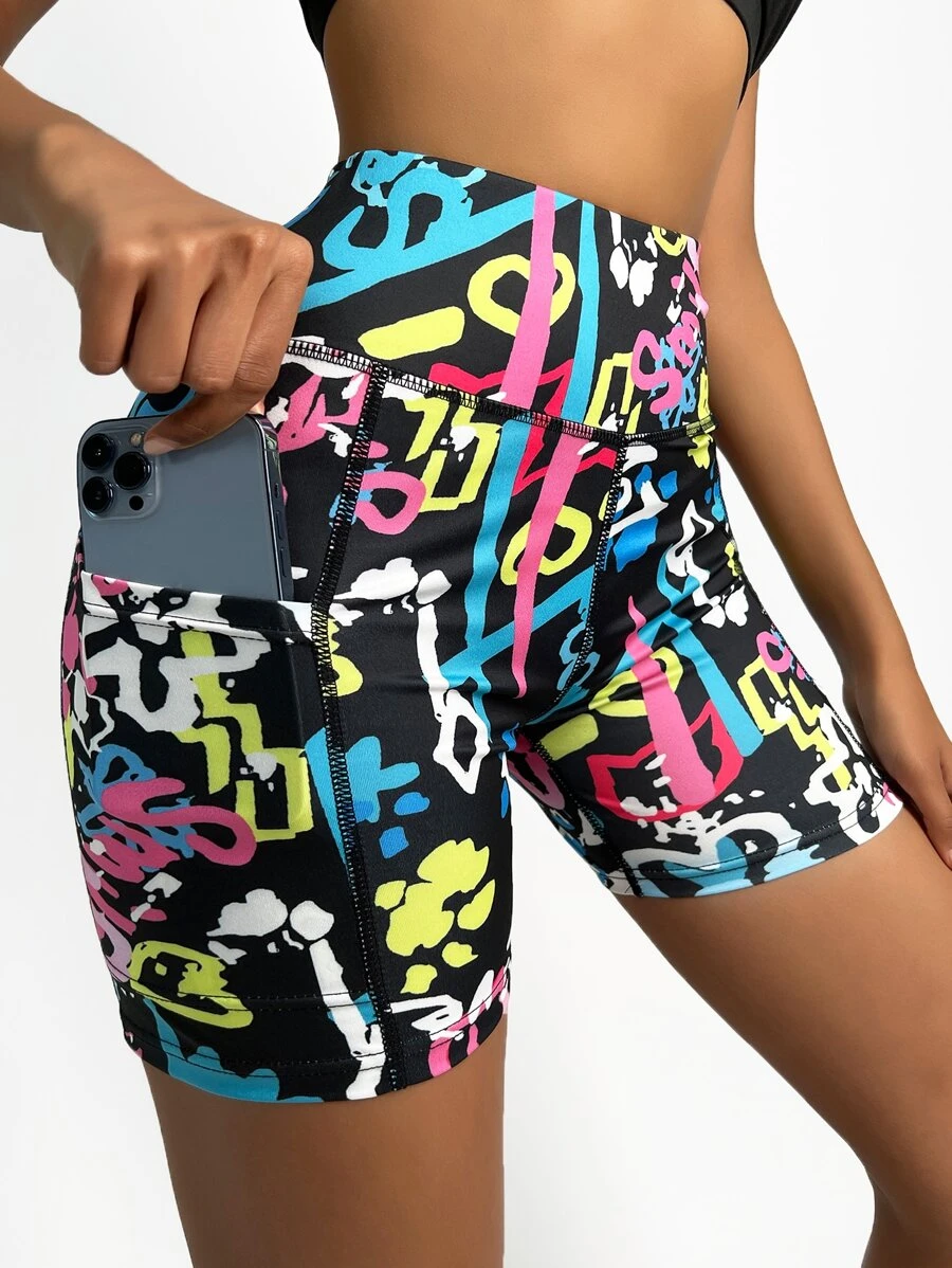 Core Rhythm Graphic Print Sports Shorts With Phone PocketWomen Sweat Short, Gym Short, Biker Short - Multicolor - View 1