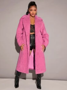 SHEIN SXY Lapel Neck Double Button Teddy Coat