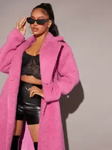 SHEIN SXY Lapel Neck Double Button Teddy Coat