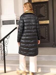 Cazadora acolchada de doble botonadura unicolor - Negro - Ver 2