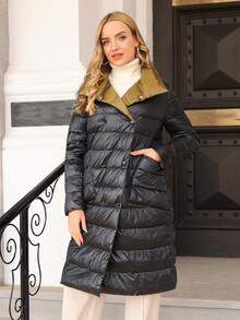 Cazadora acolchada de doble botonadura unicolor - Negro - Ver 5