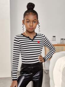 SHEIN Tween Girl Knit Black & White Striped Knitted Bodycon Dress ,Collar,Girls Winter Clothes,Girls Fall Clothes,Girls Kids S,Great For Sport Style ,Great For Casual & Daily Wear & School Daily In Autumn Winter,Autumn And Winter - Black and White - View 4