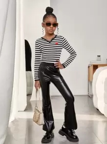 SHEIN Tween Girl Knit Black & White Striped Knitted Bodycon Dress ,Collar,Girls Winter Clothes,Girls Fall Clothes,Girls Kids S,Great For Sport Style ,Great For Casual & Daily Wear & School Daily In Autumn Winter,Autumn And Winter - Black and White - View 6