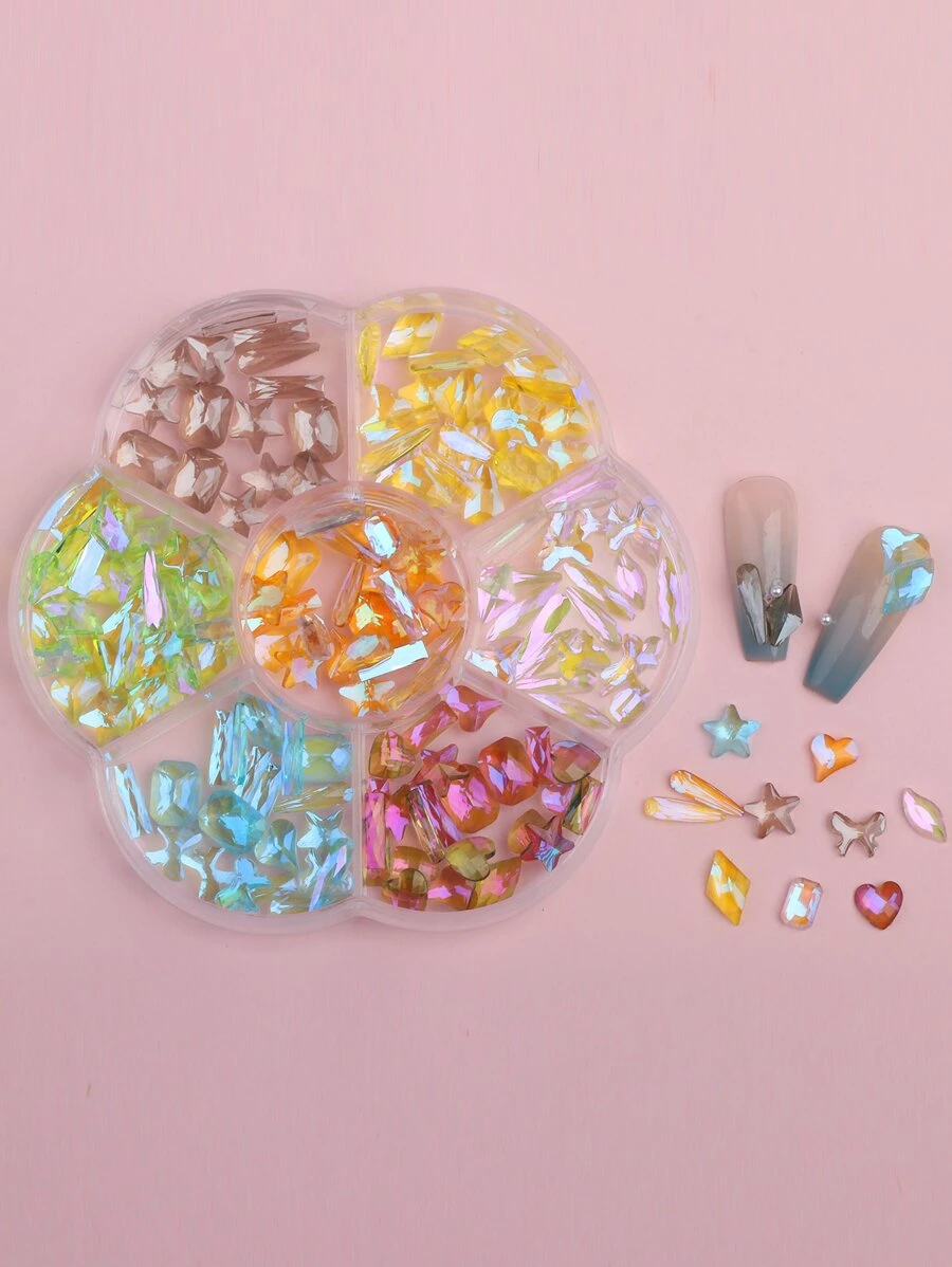 1box Random 3D Star & Heart Design Nail Art Decoration - Multicolor - View 1