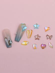 1box Random 3D Star & Heart Design Nail Art Decoration - Multicolor - View 3