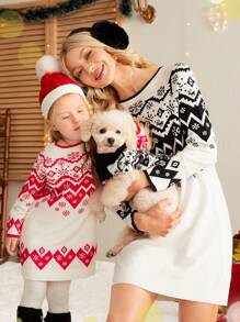 SHEIN Toddler Girls 1pc Christmas Pattern Jumper Dress - Red and White - View 7