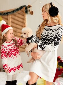 SHEIN Toddler Girls 1pc Christmas Pattern Jumper Dress - Red and White - View 8