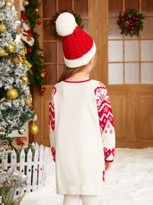 SHEIN Toddler Girls 1pc Christmas Pattern Jumper Dress - Red and White - View 2