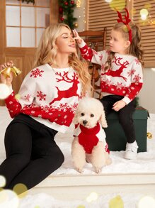 1pc Christmas Pattern Drop Shoulder Sweater - Red and White - View 6