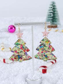Christmas Star Decor Tree Drop Earrings - Multicolor - View 1