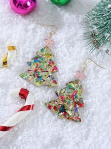 Christmas Star Decor Tree Drop Earrings - Multicolor - View 2