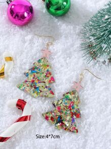 Christmas Star Decor Tree Drop Earrings - Multicolor - View 3