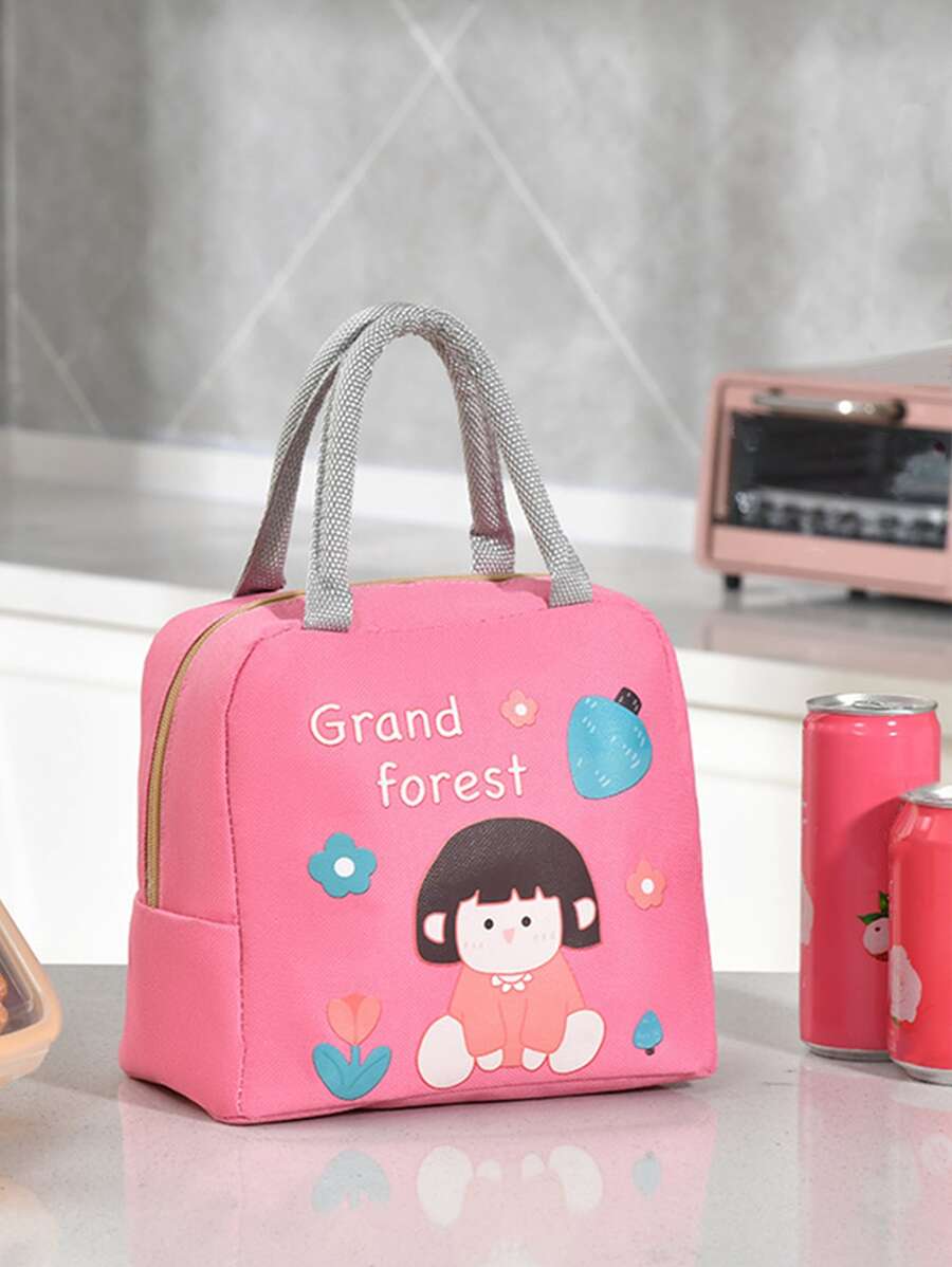 1pc Figure & Slogan Graphic Lunch Bag - Pink - View 1