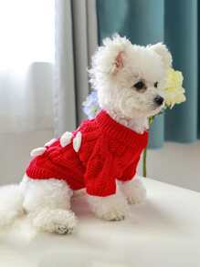 Bow Decor Pet Sweater - Red - View 3
