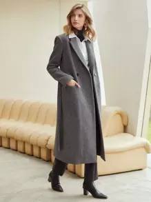 MOTF PREMIUM 羊毛混紡直筒腰帶花呢外套 - 深灰色 - 查看 6