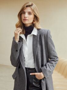 MOTF PREMIUM 羊毛混紡直筒腰帶花呢外套 - 深灰色 - 查看 8