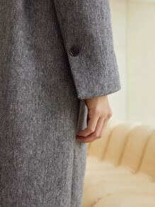MOTF PREMIUM 羊毛混紡直筒腰帶花呢外套 - 深灰色 - 查看 10