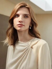 MOTF PREMIUM Top fruncido de manga con volante - Beis - Ver 3