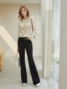 MOTF PREMIUM Top fruncido de manga con volante - Beis - Ver 5