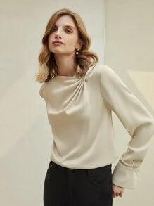 MOTF PREMIUM Top fruncido de manga con volante - Beis - Ver 6