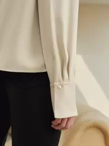 MOTF PREMIUM Top fruncido de manga con volante - Beis - Ver 9