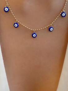 Evil Eye Charm Necklace - Yellow Gold - View 1
