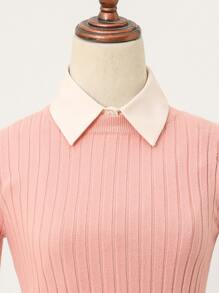 1pc Ladies' Beige Chiffon Faux Collar Half Shirt Style Jumpsuit With Pointed Collar, Suitable For Daily Wear