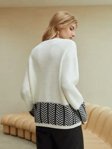 MOTF PREMIUM Áo len nữ In chữ V Giải trí - trắng - Xem 3