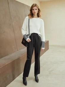 MOTF PREMIUM Áo len nữ In chữ V Giải trí - trắng - Xem 6