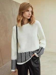 MOTF PREMIUM Áo len nữ In chữ V Giải trí - trắng - Xem 8