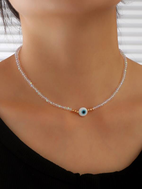 Evil Eye Decor Beaded Necklace SHEIN