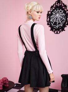 ROMWE Kawaii Cartoon Cat Graphic Overall Dress - Black - View 5