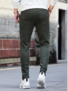 Manfinity Men Solid Skinny Jeans - Army Green - View 6