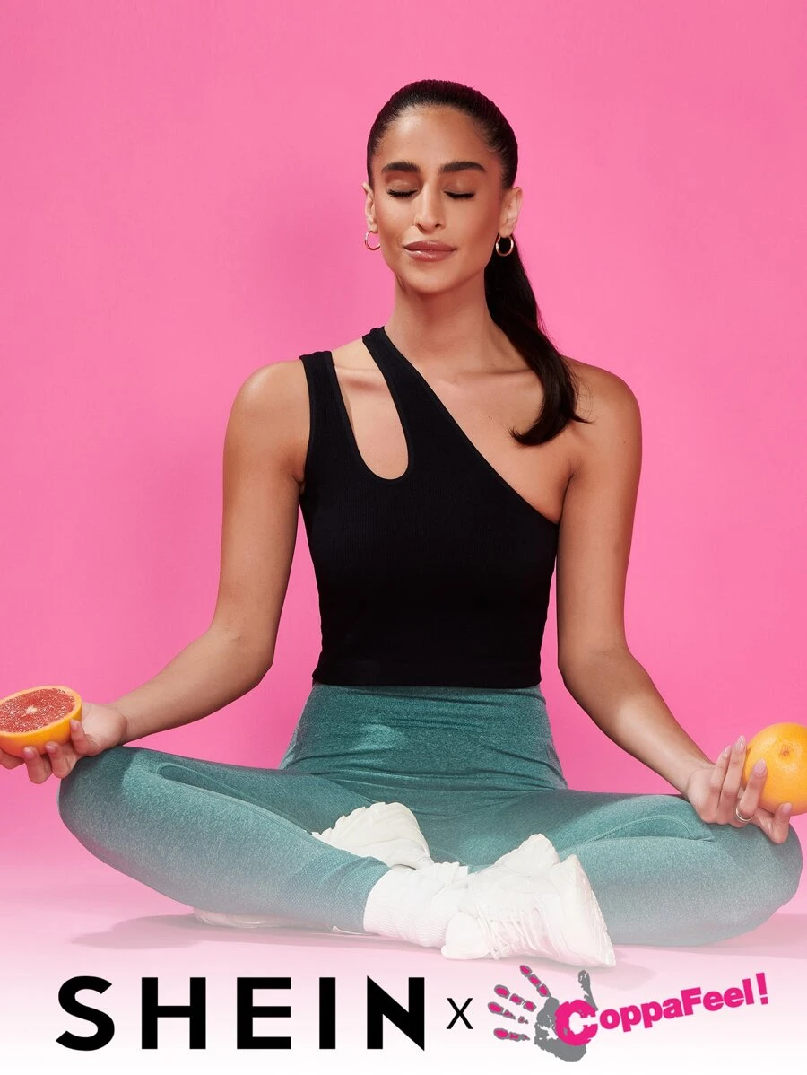 Easithlete Rib-knit One Shoulder Cut Out Crop Sports Top - Black - View 1