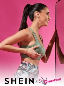 Easithlete Strappy Back Sports Bra - Army Green - View 1