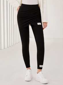 Mulvari High Waist Letter Patched 2 In 1 Leggings - Black - View 1