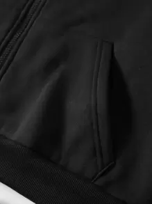 INAWLY 大码纯色拉链抽绳保暖内衬卫衣 - 黑色 - 查看 7